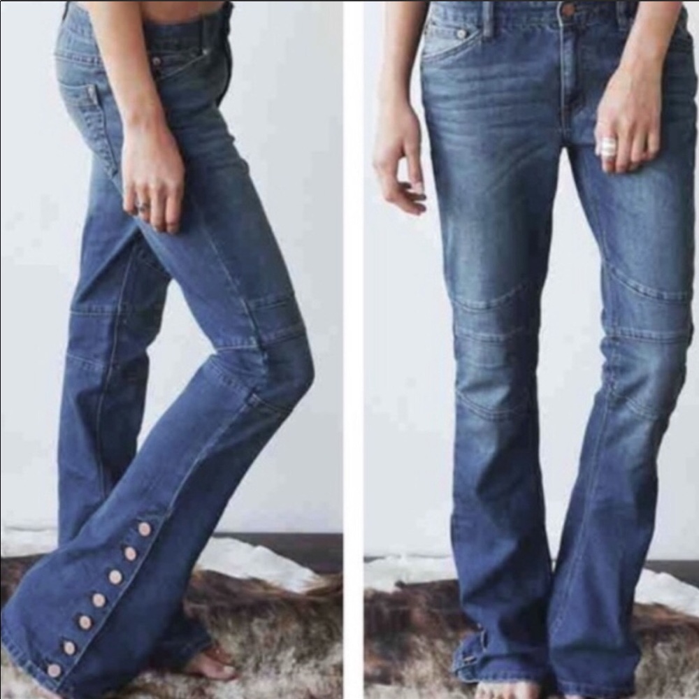 Free People Skylar Flare Leg Jeans Moto Seams